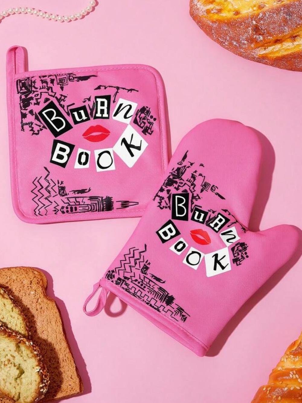 Target Pink "Burn Book" Oven Mitt & Potholder Set